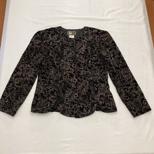 RK Evening Black Velvet Paisley Glitter Sparkle Brocade Jacket Women's Medium